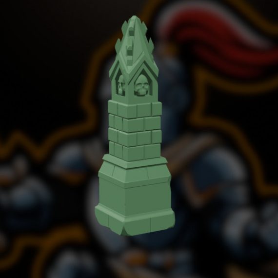 Gothic wall pillar STL for tabletop terrain, showing a damaged support-free 3D printable stone pillar