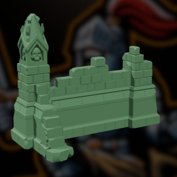 Gothic L-shaped wall STL terrain piece for 3D printing tabletop games
