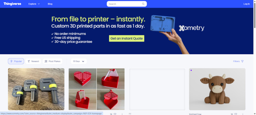 The Best 3D Printing Websites for Hobbyists, Makers, and Wargamers 6 Thingiverse front page